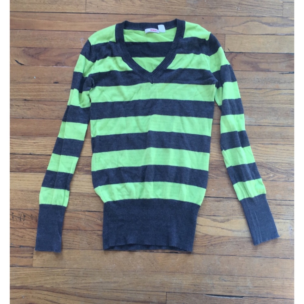 BONGO Green and Black Striped Long Sleeve